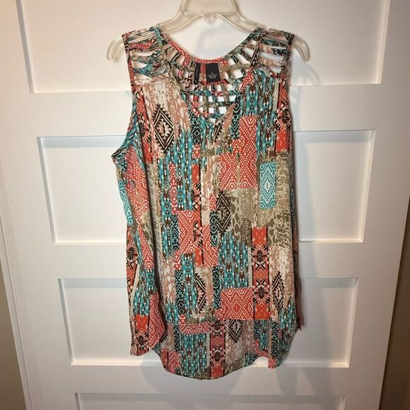 new directions Tops - New Directions Western Colorful Patchwork Tank Top